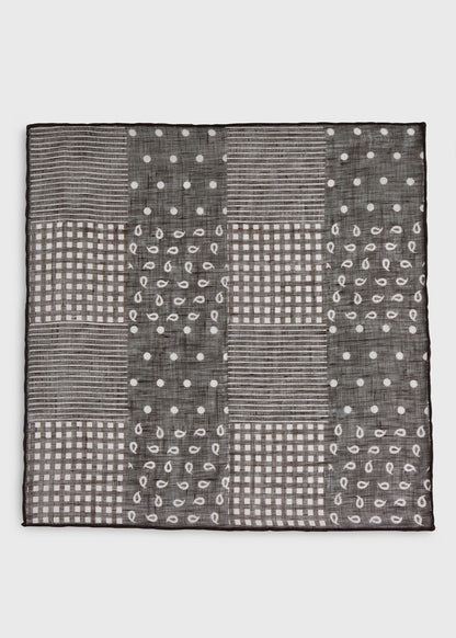 Linen Tonal Patchwork Pocket Square Black - Paul Stuart
