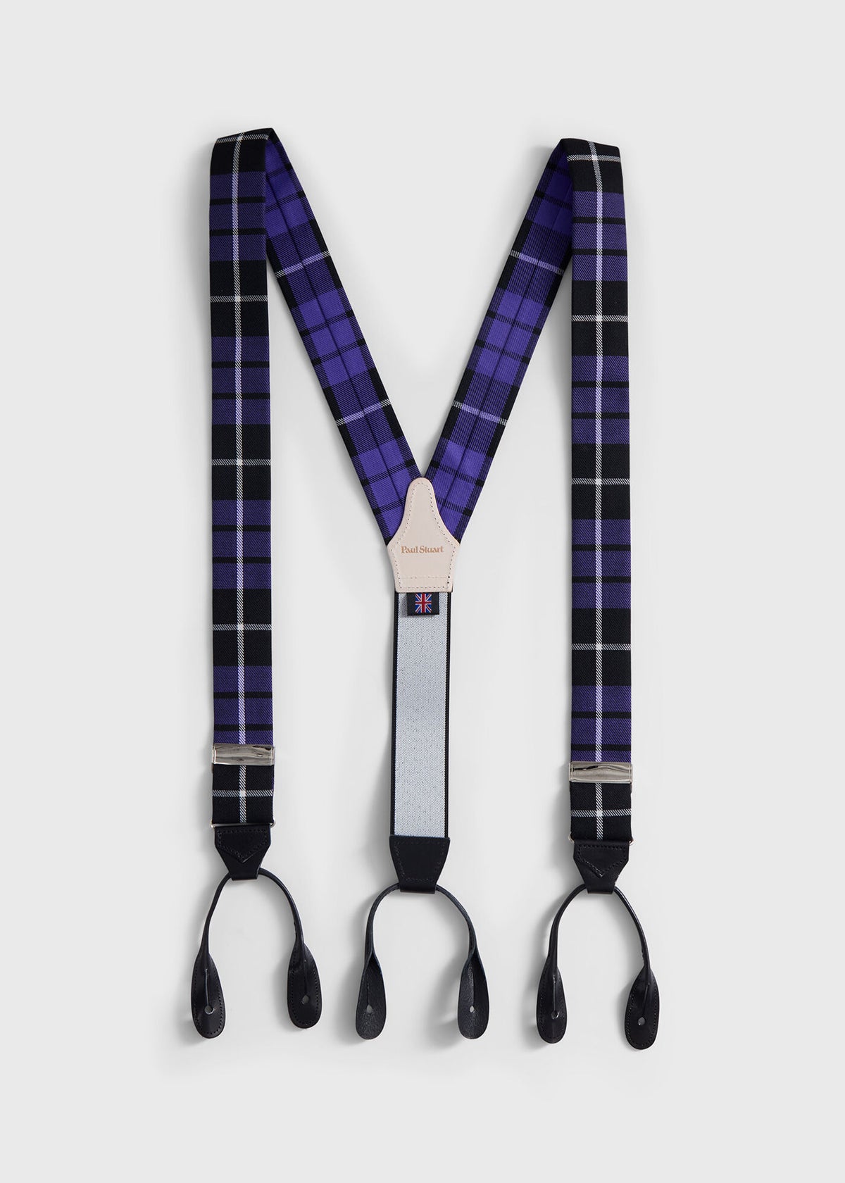 Wool Plaid Suspenders Black - Paul Stuart