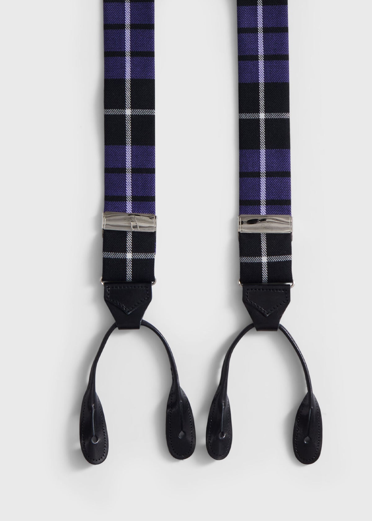 Wool Plaid Suspenders Black - Paul Stuart