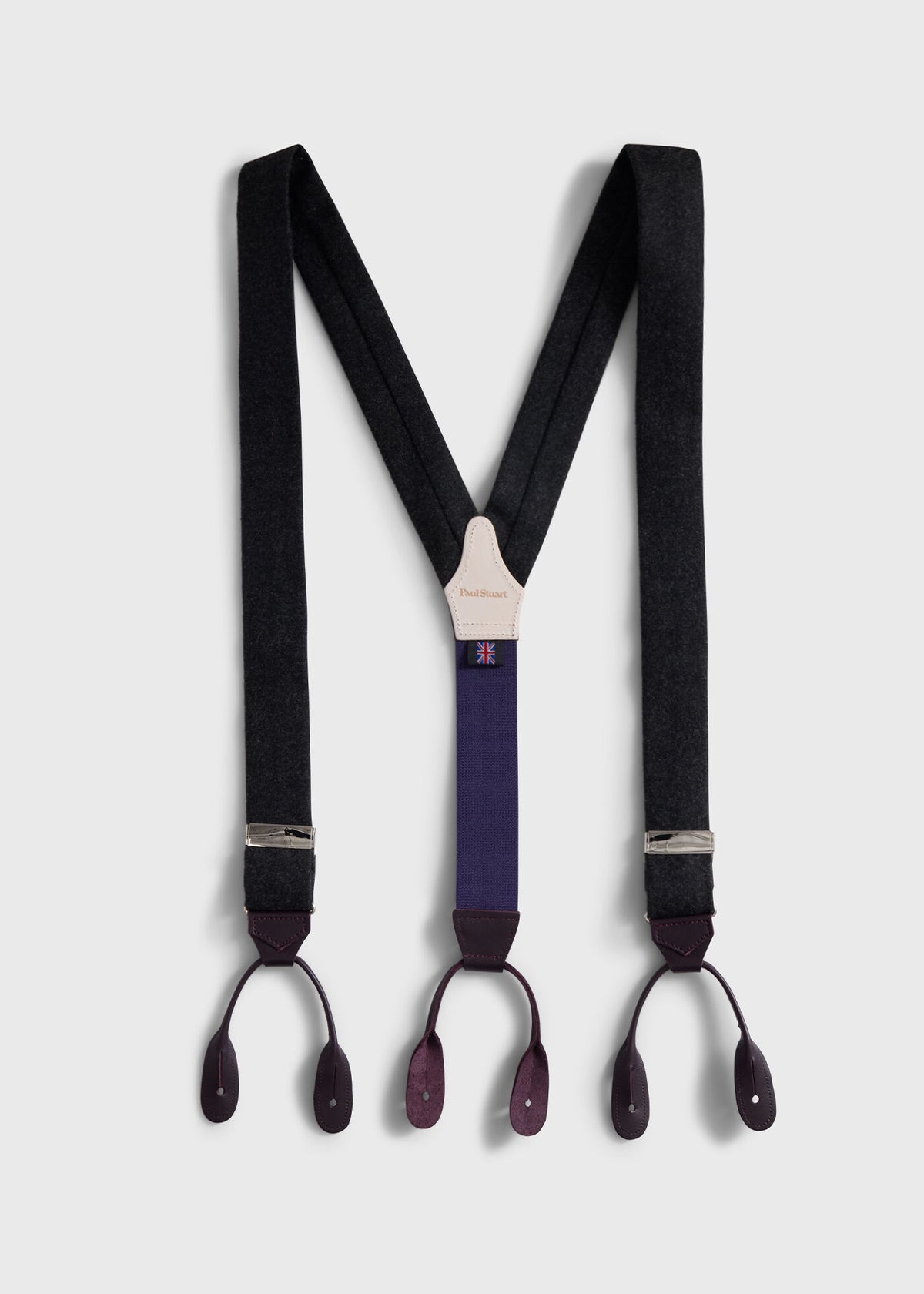 Contrast Leather Trim Suspenders Charcoal/Purple - Paul Stuart