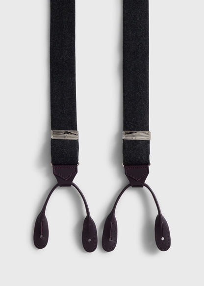 Contrast Leather Trim Suspenders Charcoal/Purple - Paul Stuart