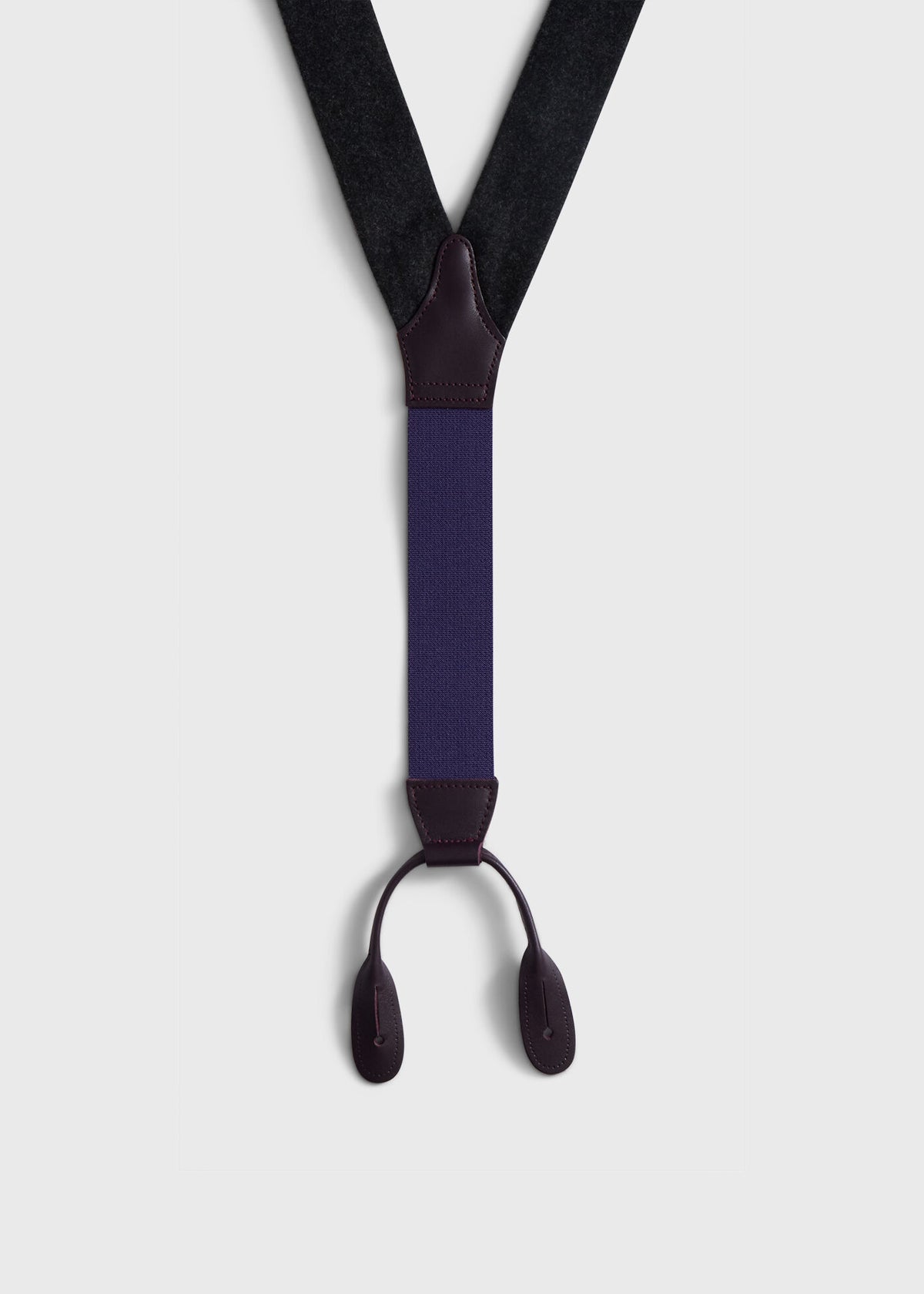 Contrast Leather Trim Suspenders Charcoal/Purple - Paul Stuart