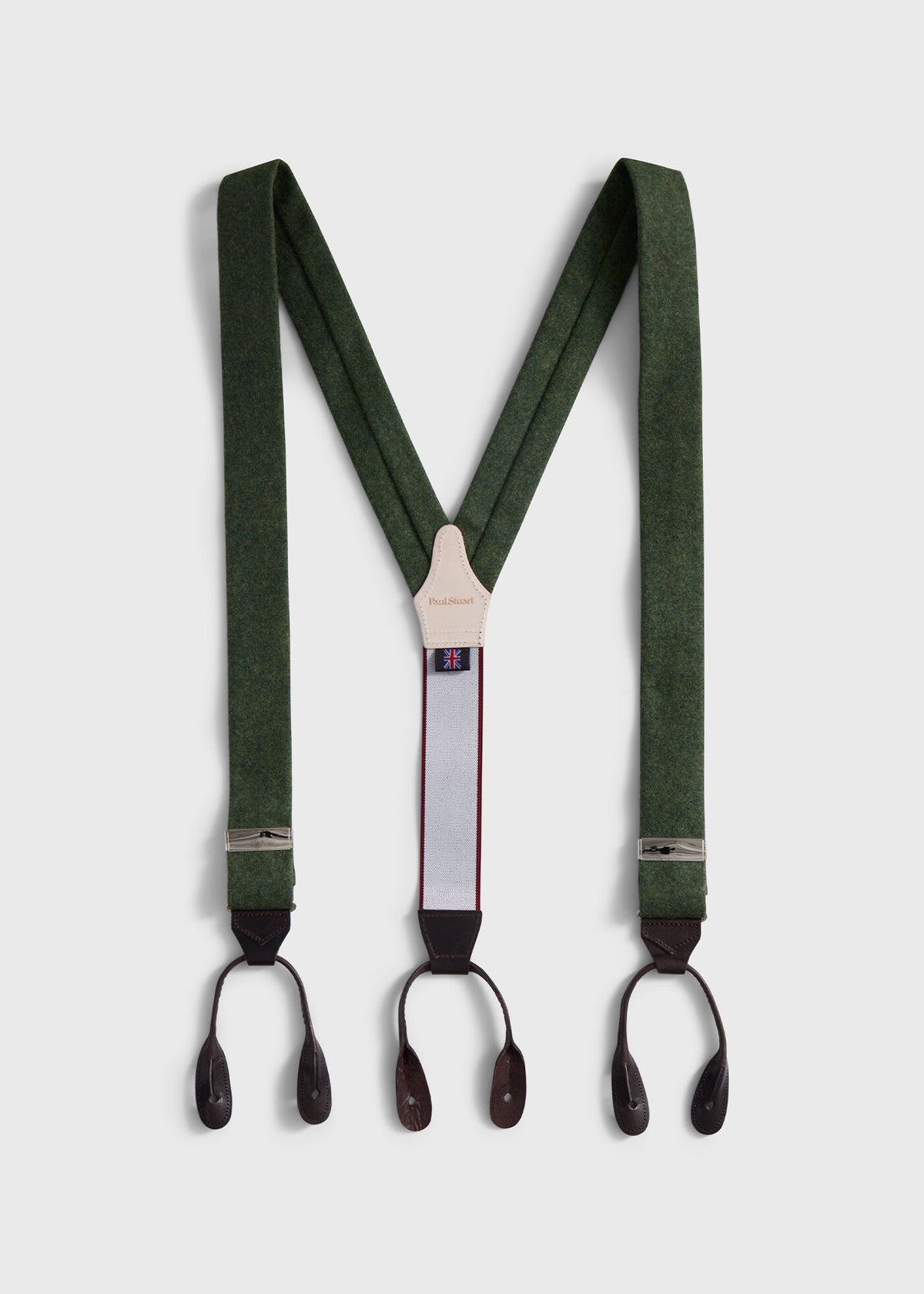 Leather Trim Suspenders Green/Brown, unselectable - Paul Stuart
