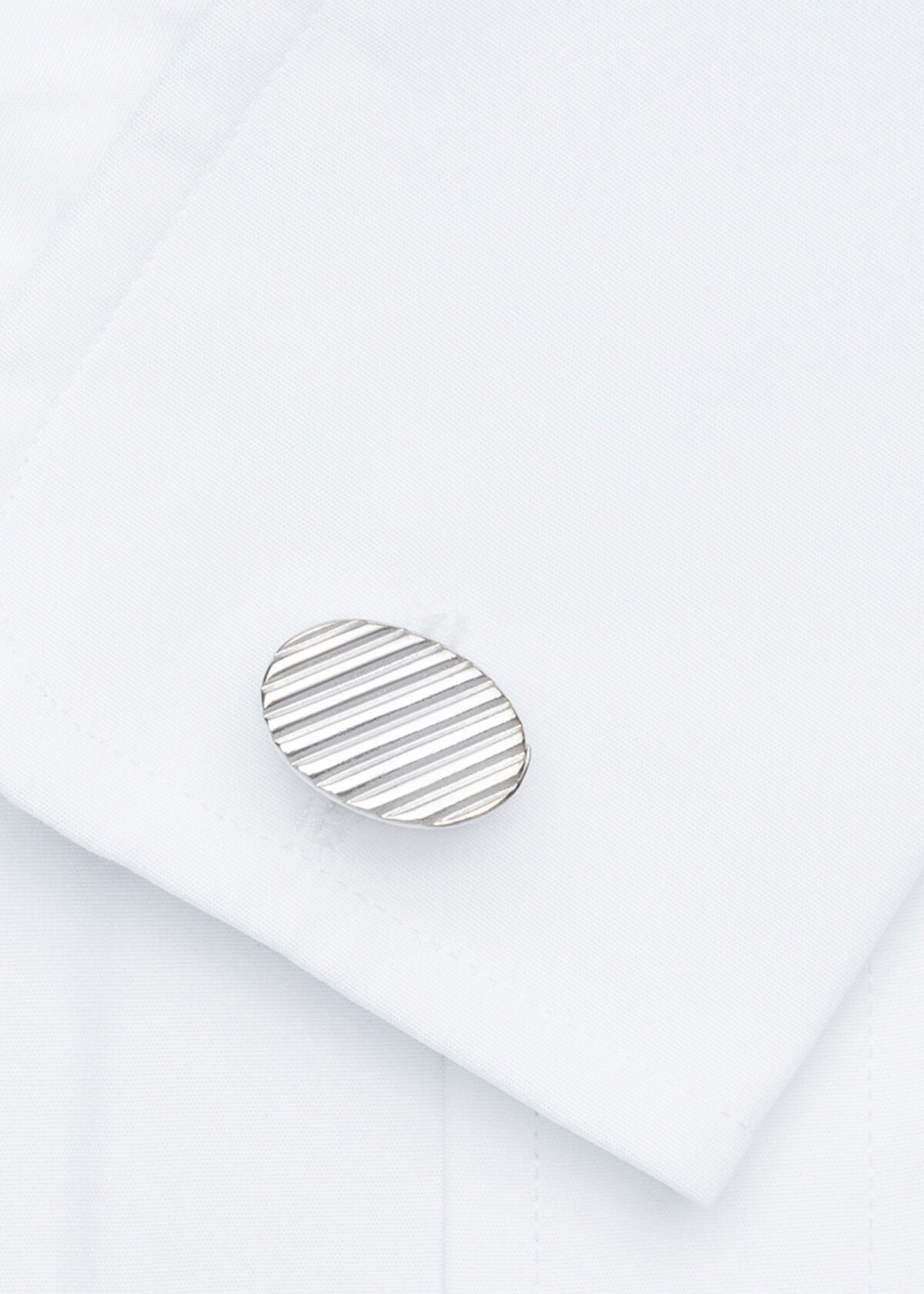 Sterling Silver Ribbed Oval Cufflinks Silver - Paul Stuart