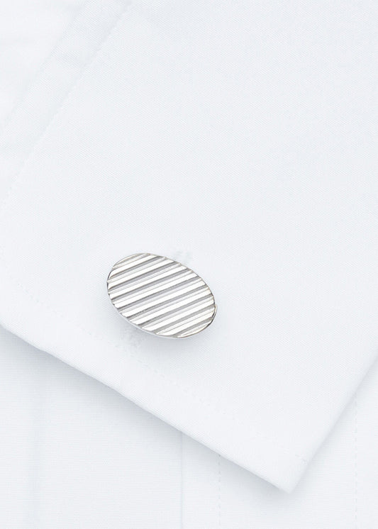 Sterling Silver Ribbed Oval Cufflinks Silver - Paul Stuart
