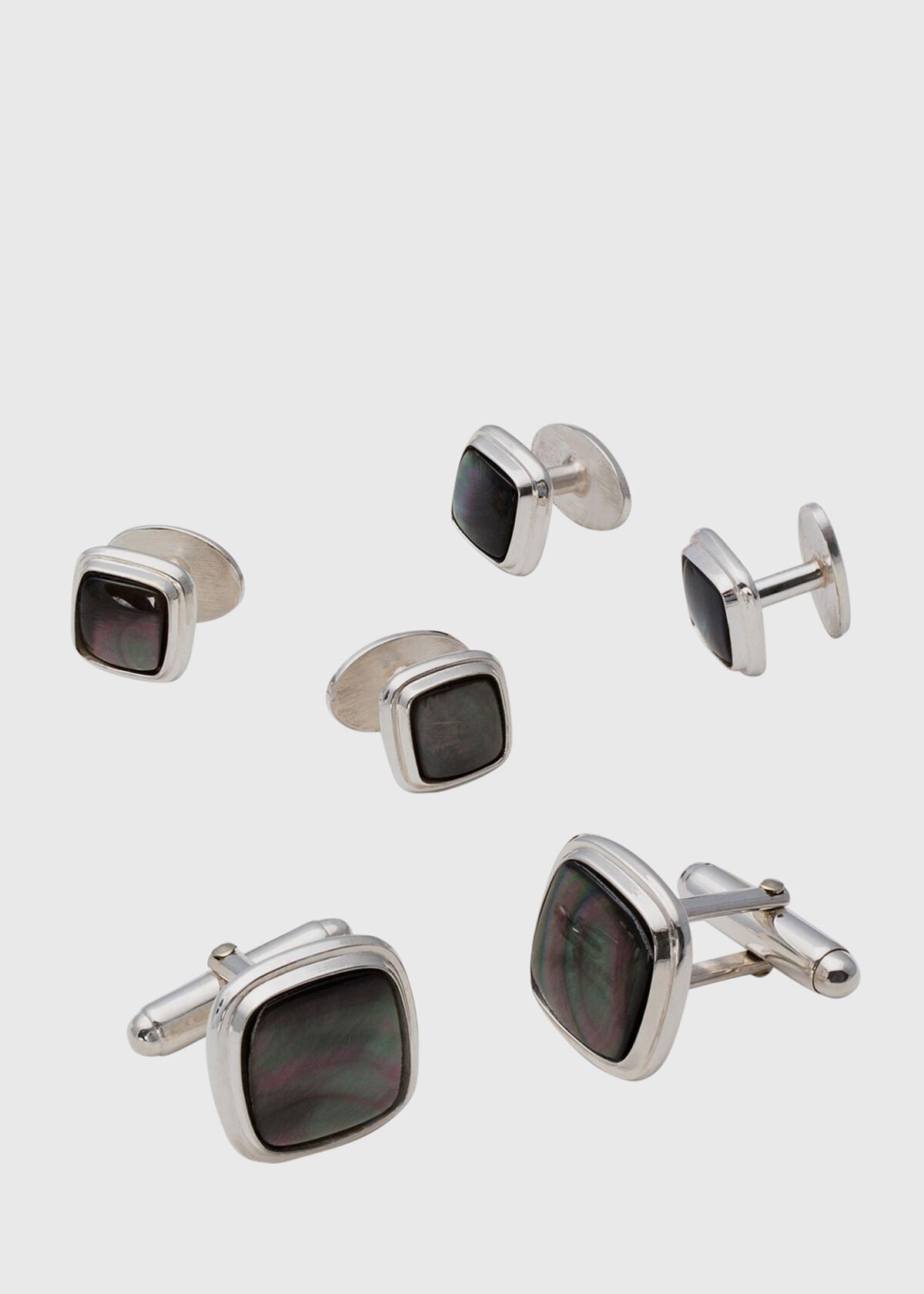 Square Smoked Mother of Pearl & Sterling Silver Stud Set Gold - Paul Stuart