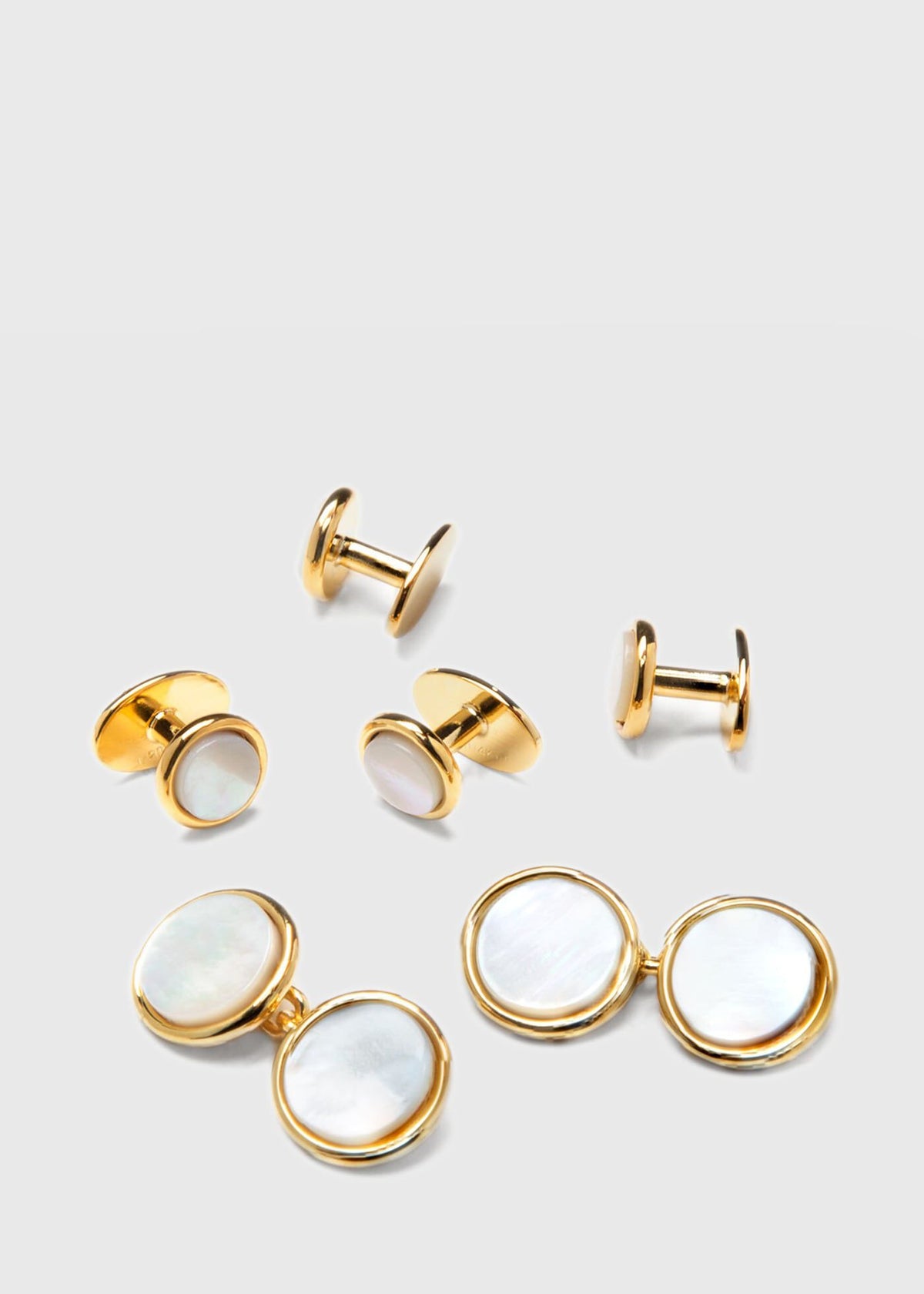Gold Plated Mother of Pearl Cufflink & Stud Set Gold - Paul Stuart