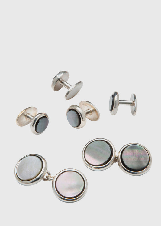 Silver & Mother of Pearl Stud Set Silver - Paul Stuart