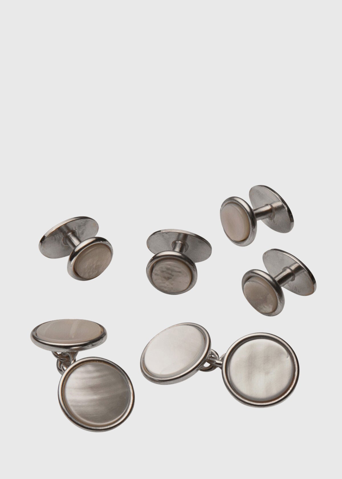 Mother of Pearl Cufflink & Stud Formal Set Silver - Paul Stuart