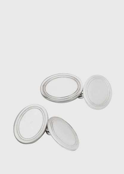 Sterling Silver Double Oval Cuff Links Silver - Paul Stuart