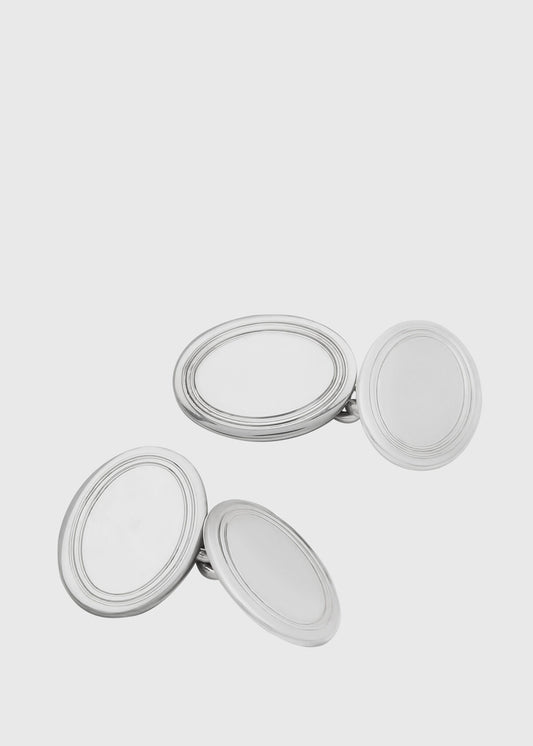 Sterling Silver Double Oval Cuff Links Silver - Paul Stuart