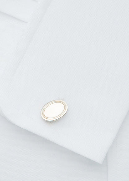 Sterling Silver Double Oval Cuff Links Silver - Paul Stuart