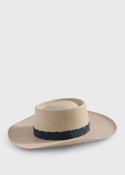 Wide Brim Straw Hat Taupe/Navy - Paul Stuart