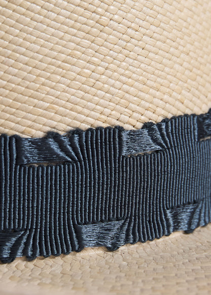 Wide Brim Straw Hat Taupe/Navy - Paul Stuart
