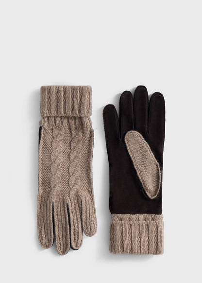 Suede & Cashmere Cable Knit Glove Tan/Brown - Paul Stuart
