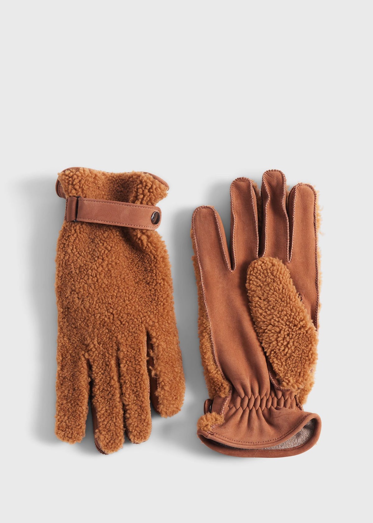 Shearling and Leather Gloves Olive - Paul Stuart