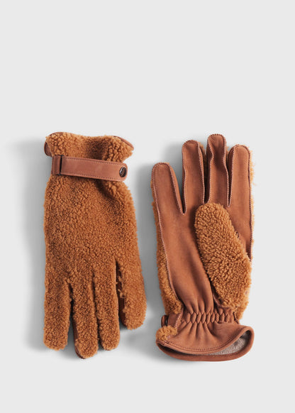 Shearling and Leather Gloves Olive - Paul Stuart
