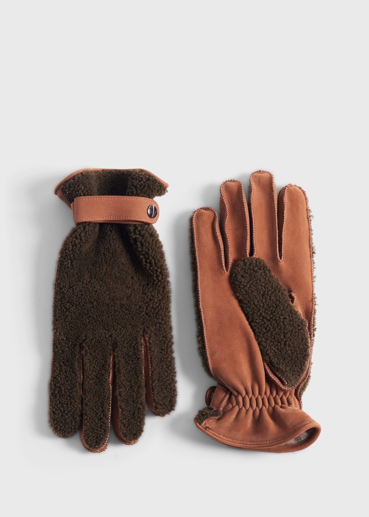 Shearling and Leather Gloves Olive - Paul Stuart