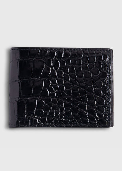 Glazed Alligator Slim Billfold Wallet Black - Paul Stuart