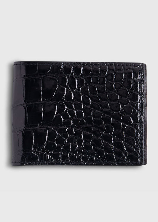 Glazed Alligator Slim Billfold Wallet Black - Paul Stuart