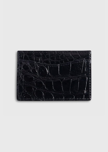 Glazed Alligator Flat Card Case Black - Paul Stuart