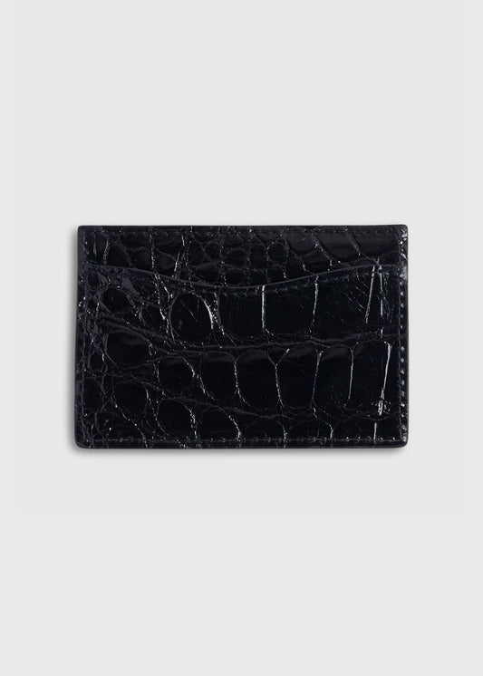 Glazed Alligator Flat Card Case Black - Paul Stuart