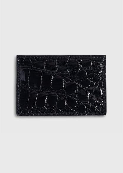 Glazed Alligator Flat Card Case Black - Paul Stuart