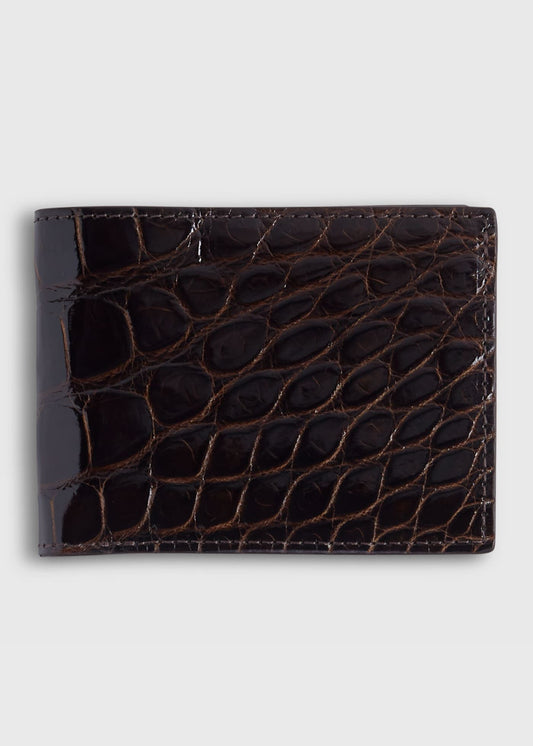 Glazed Alligator Slim Billfold Wallet Black - Paul Stuart