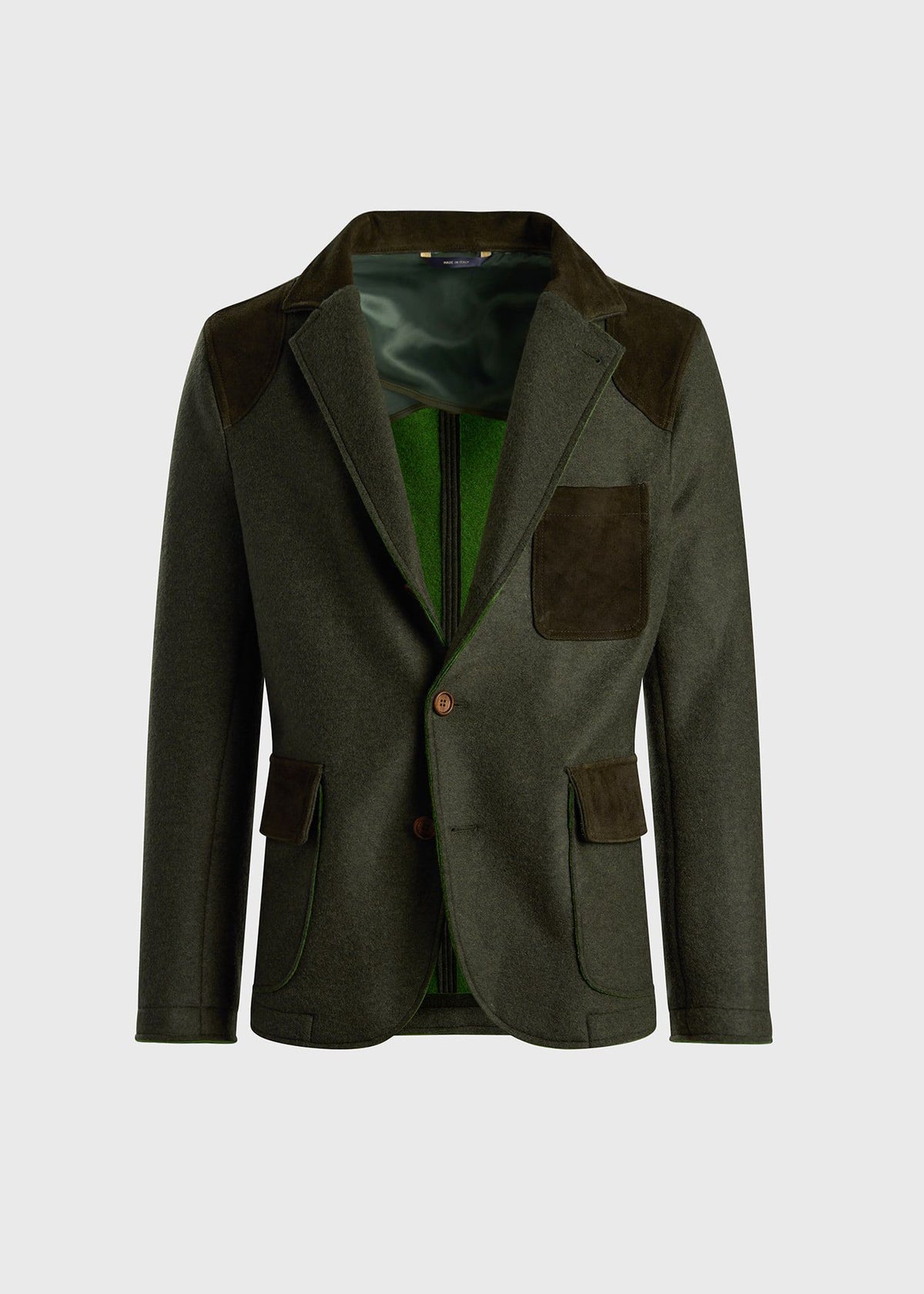 Wool Jacket with Suede Details Loden - Paul Stuart