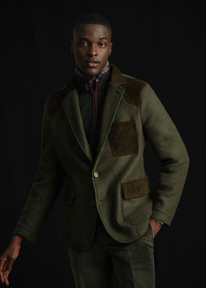 Wool Jacket with Suede Details Loden - Paul Stuart