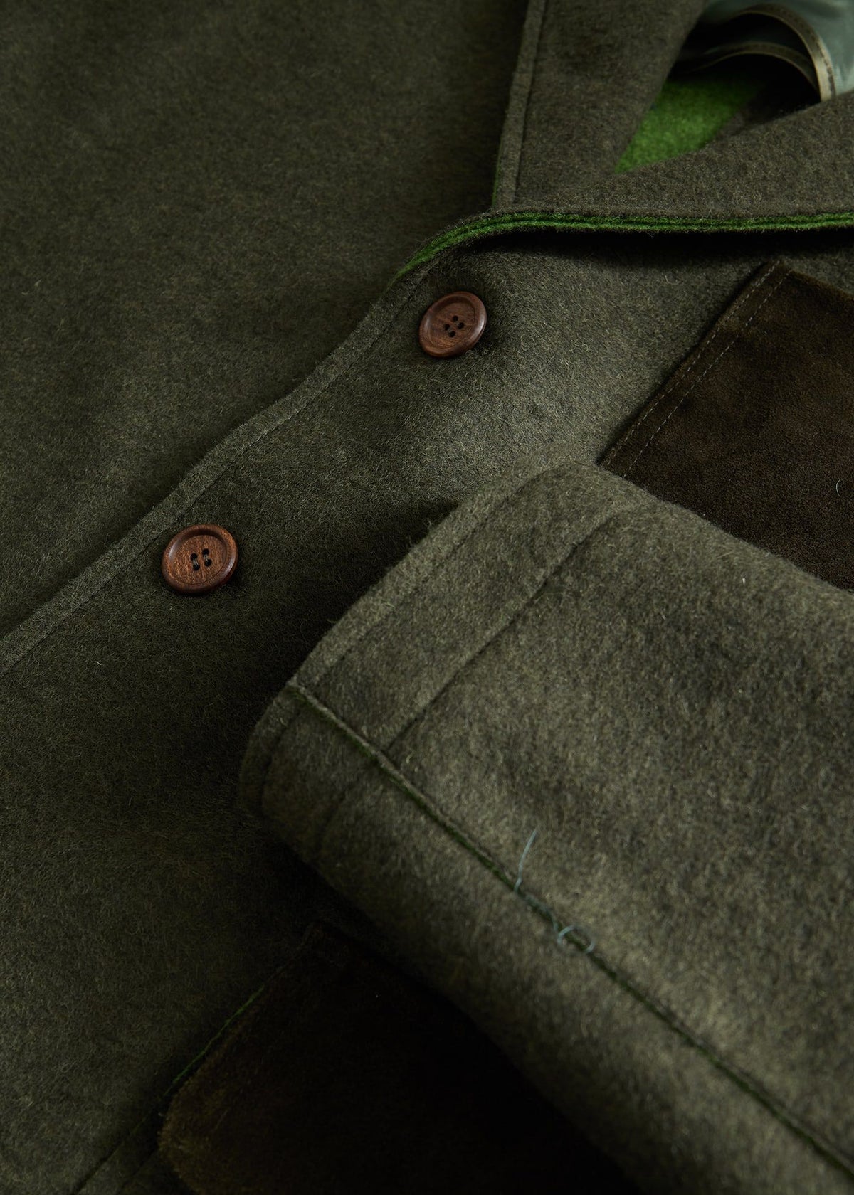 Wool Jacket with Suede Details Loden - Paul Stuart