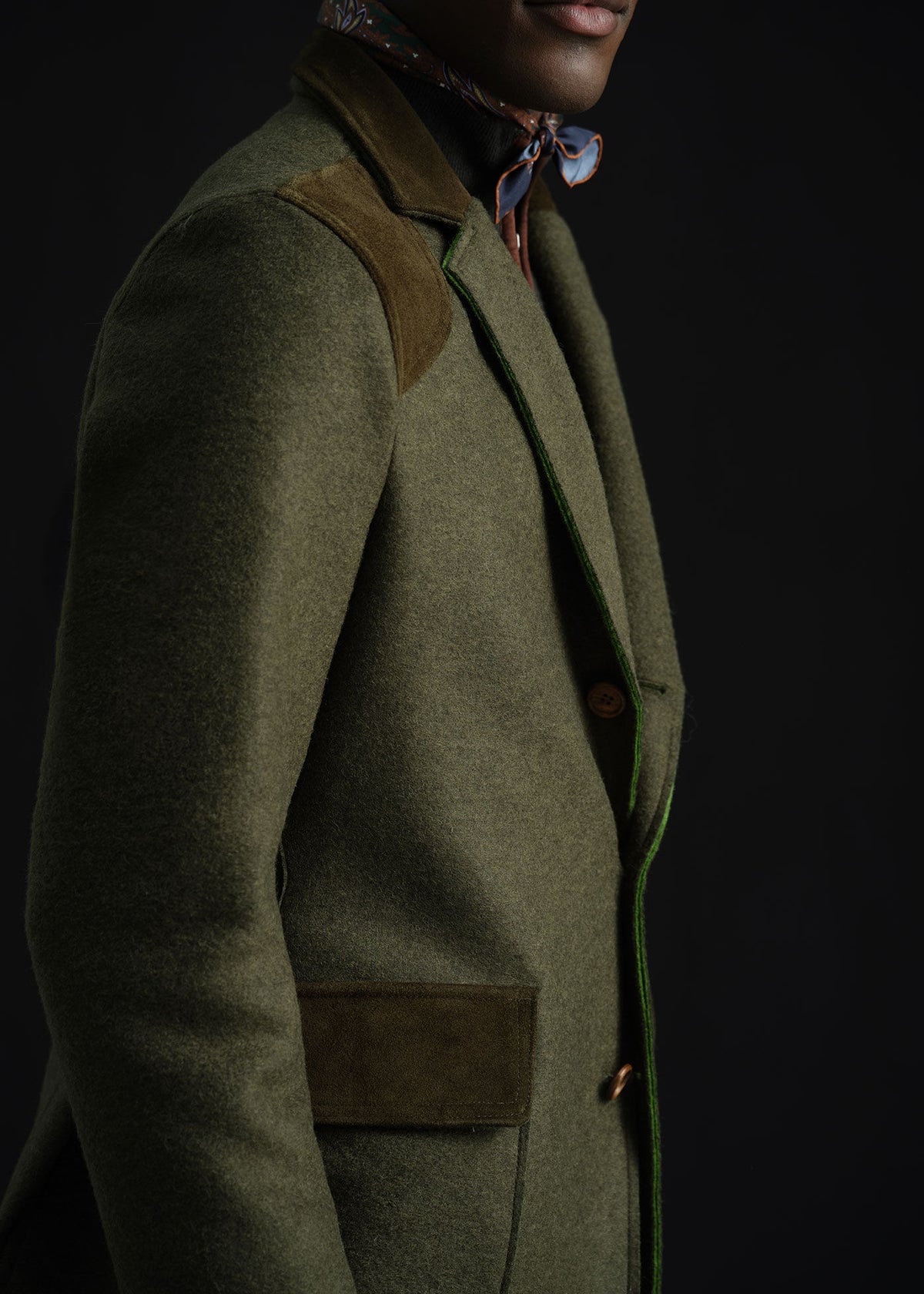 Wool Jacket with Suede Details Loden - Paul Stuart