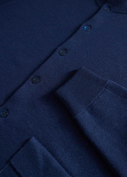 Merino Wool Blouson Cardigan Blue - Paul Stuart