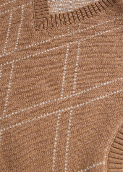 Wool & Cashmere Jacquard Vest Vicuna - Paul Stuart
