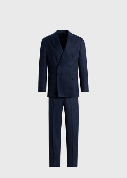 Wool Twill Double Breasted Suit Navy - Paul Stuart