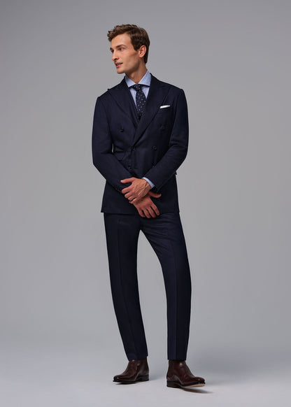 Wool Twill Double Breasted Suit Navy - Paul Stuart