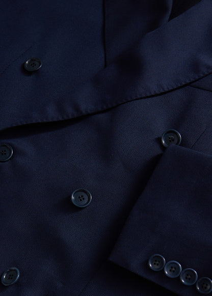 Wool Twill Double Breasted Suit Navy - Paul Stuart