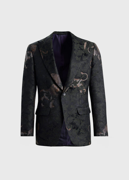 Wool & Silk Jacquard Dinner Jacket Green/Multi - Paul Stuart