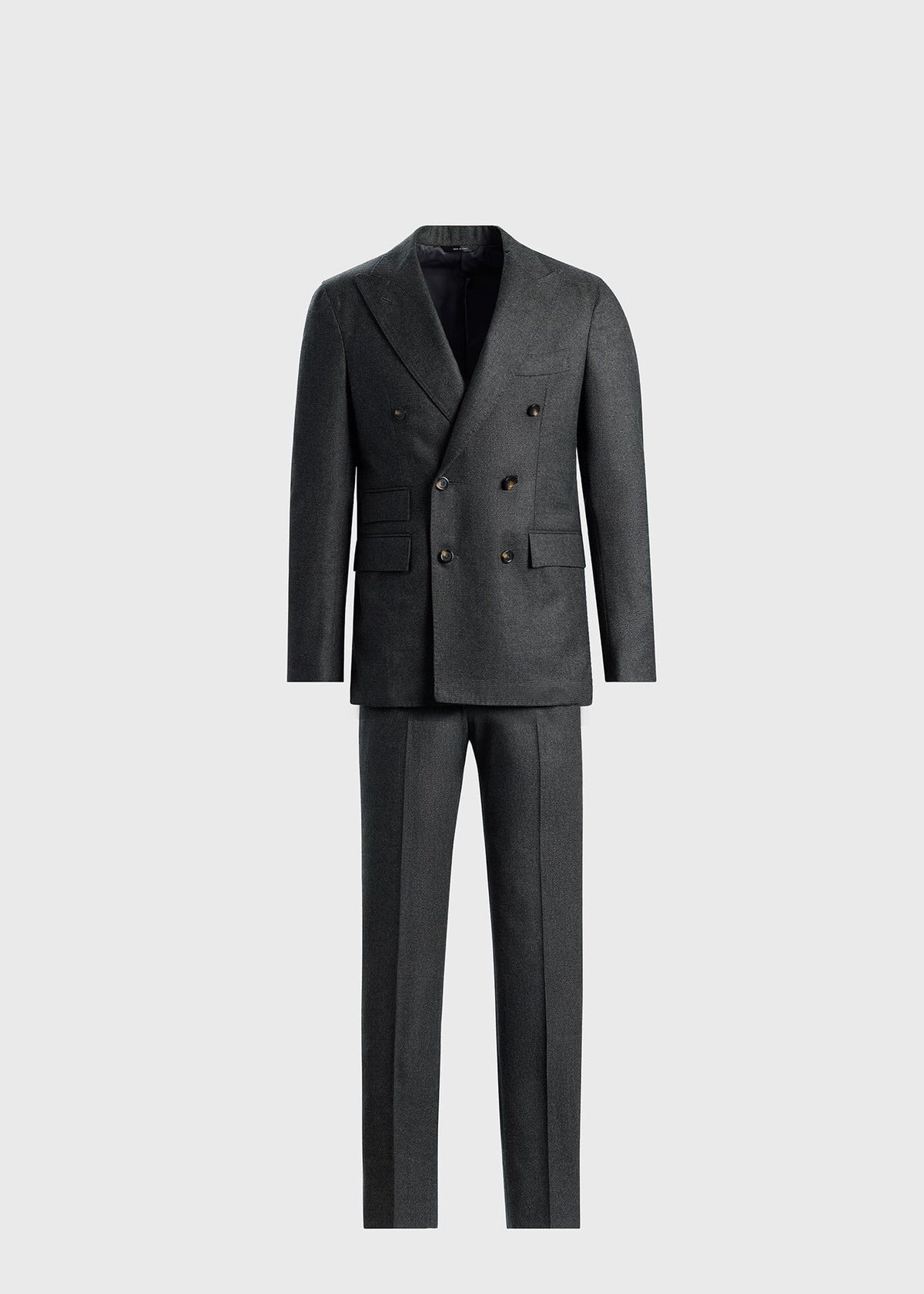 Double Breasted Wool Houndstooth Suit Olive - Paul Stuart