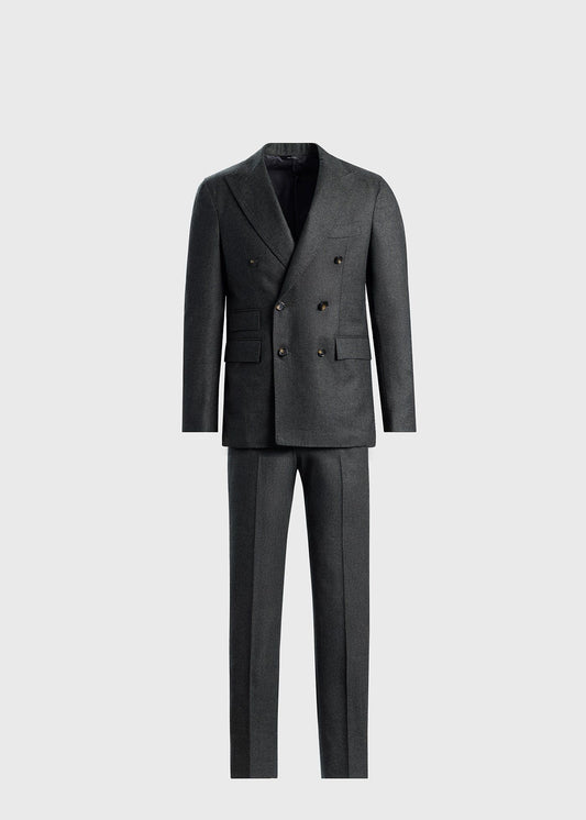 Double Breasted Wool Houndstooth Suit Olive - Paul Stuart