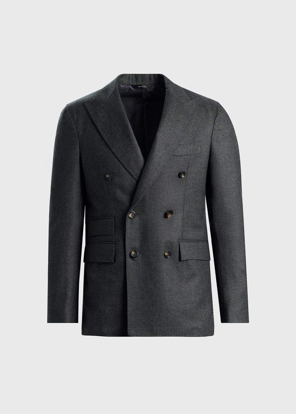 Double Breasted Wool Houndstooth Suit Olive - Paul Stuart