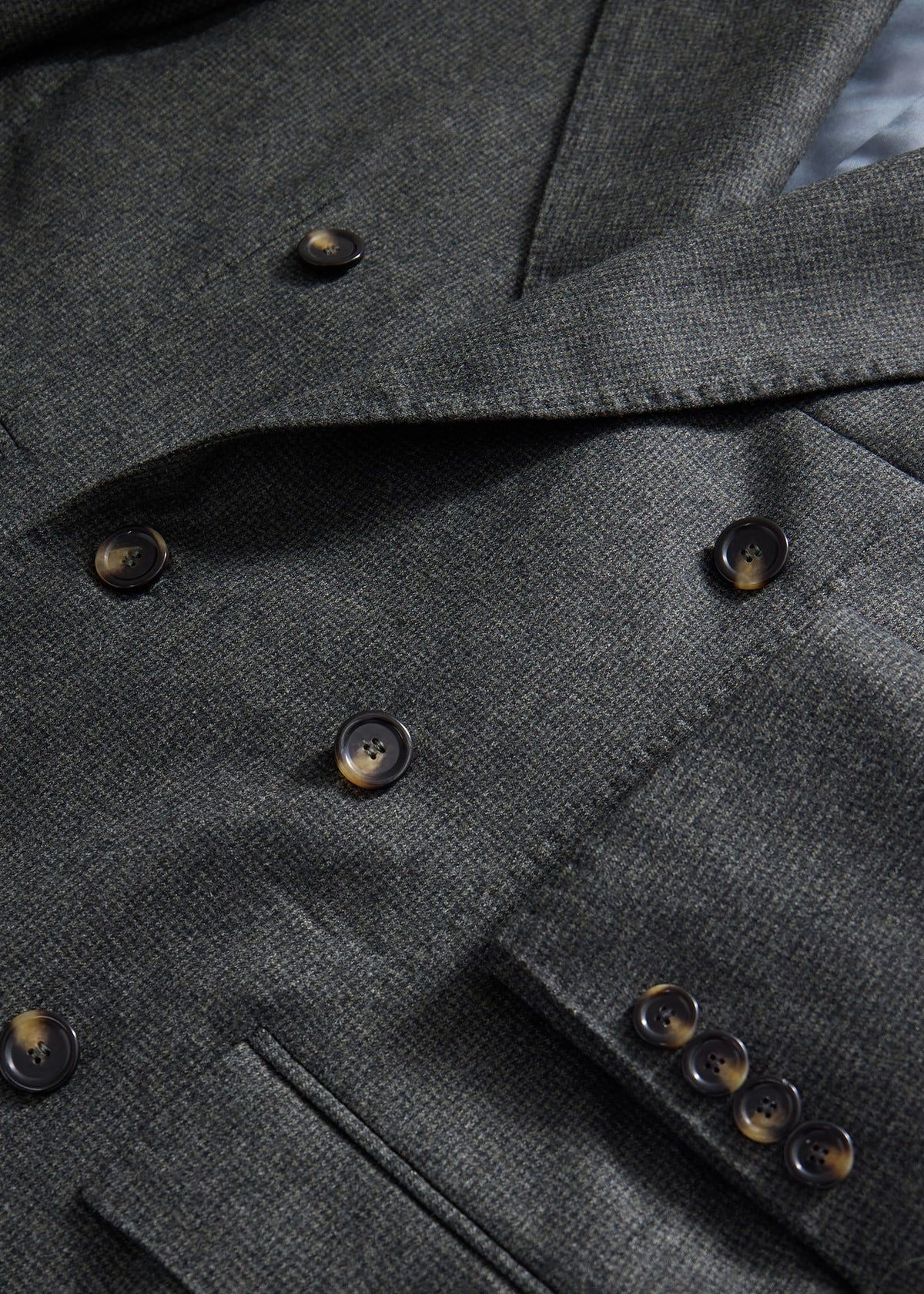 Double Breasted Wool Houndstooth Suit Olive - Paul Stuart