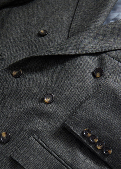 Double Breasted Wool Houndstooth Suit Olive - Paul Stuart