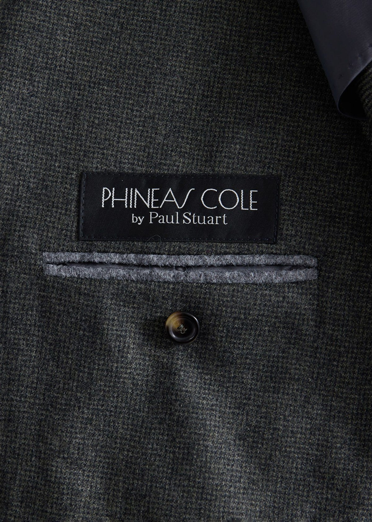 Double Breasted Wool Houndstooth Suit Olive - Paul Stuart