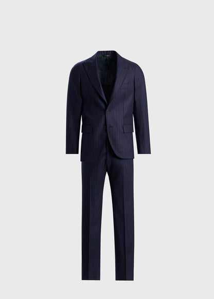 Wool Stripe Two Button Suit Navy - Paul Stuart