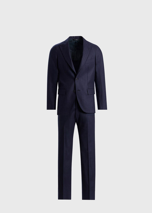 Wool Stripe Two Button Suit Navy - Paul Stuart