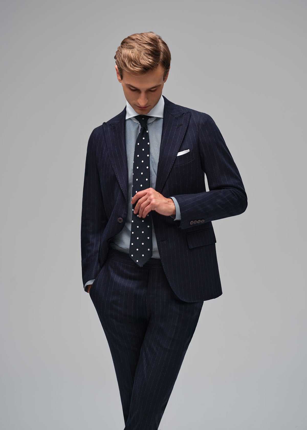 Wool Stripe Two Button Suit Navy - Paul Stuart