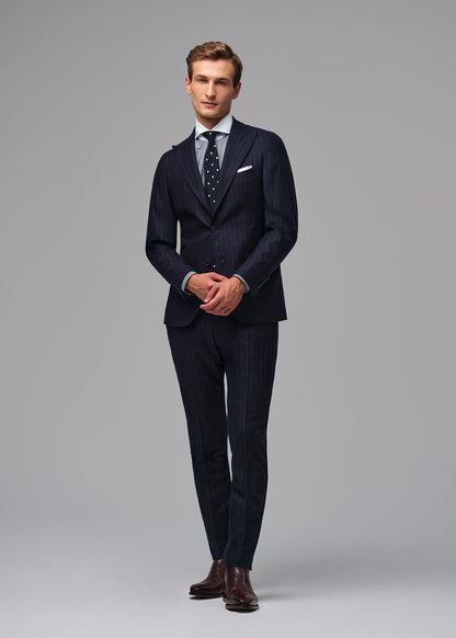 Wool Stripe Two Button Suit Navy - Paul Stuart