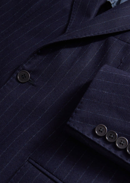 Wool Stripe Two Button Suit Navy - Paul Stuart