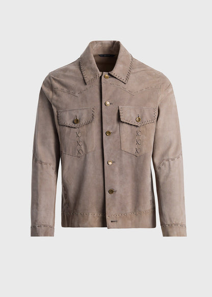 Suede Whipstitch Jacket Taupe - Paul Stuart